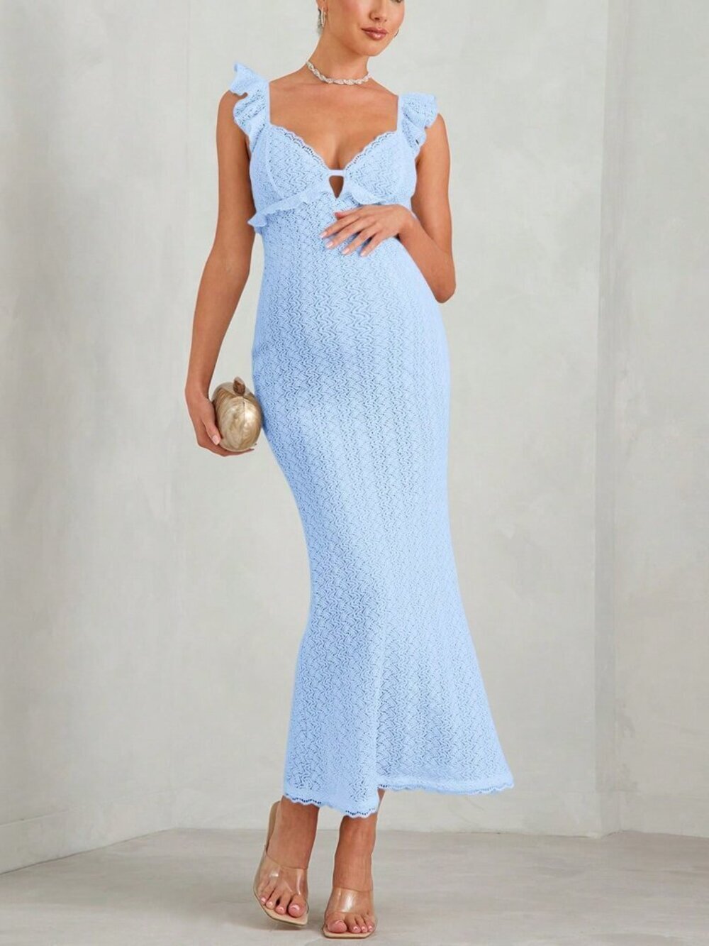 Baby Blue Elegant Textured Women's Maternity maxi Dress